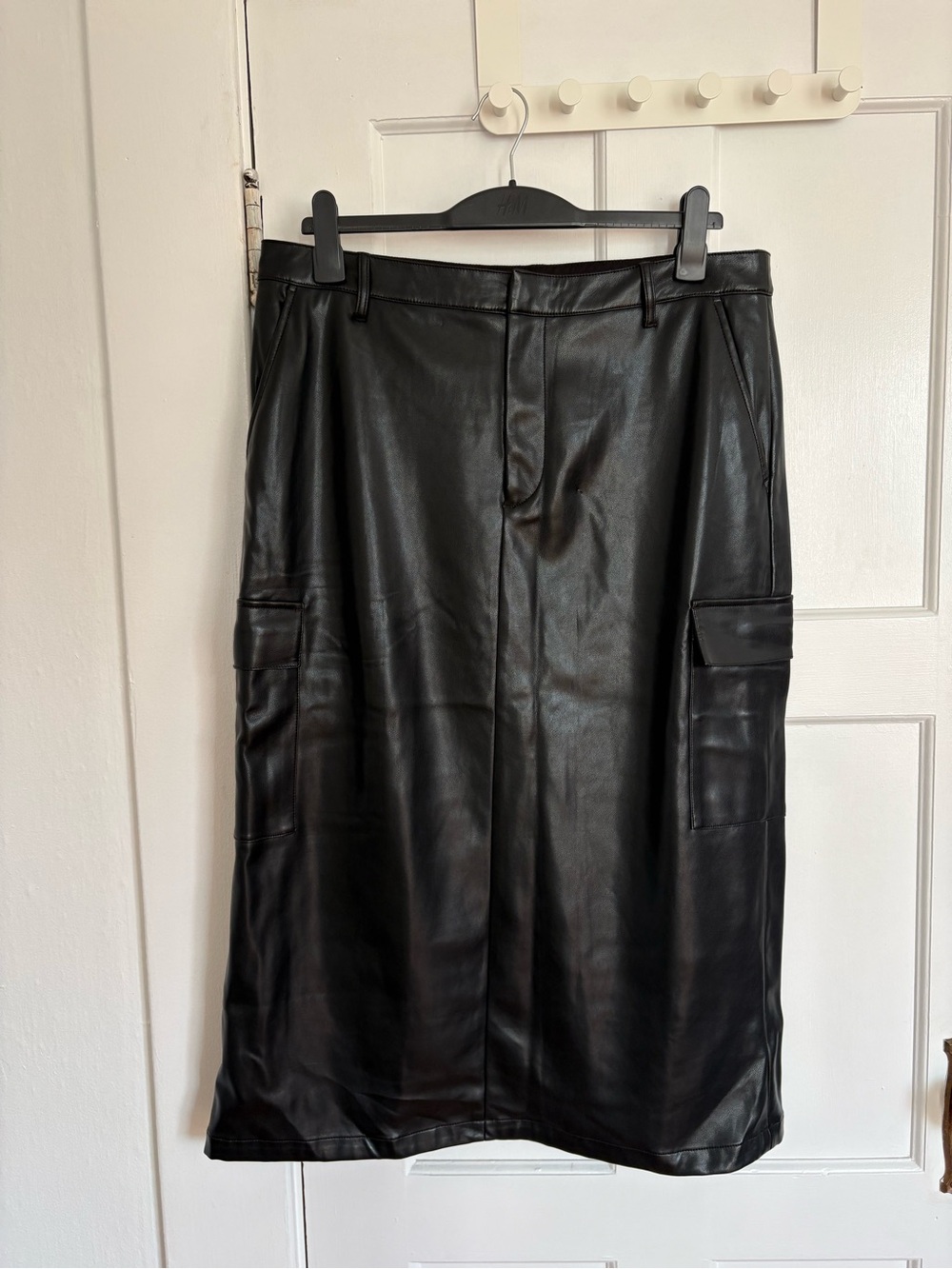GAP Black Faux Leather Midi Skirt with Cargo Pockets